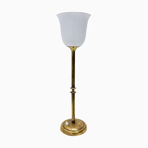 French Art Deco Table Lamp Brass and Opaline, 1930s