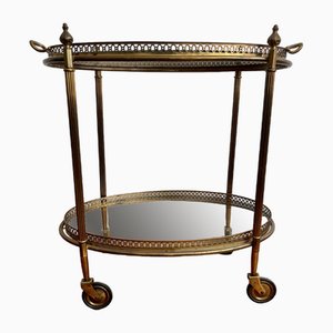 Neoclassical Brass Tea Trolley with Glass Tops, 1950s
