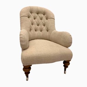 19th Century Upholstered English Armchair with Buttoned Back