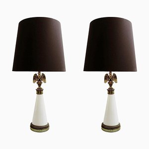 Mid-Century American Eagle Table Lamps in Ceramic and Brass, 1950s, Set of 2