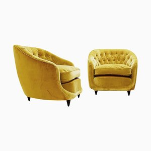 Mid-Century Velvet Armchairs in the style of Gio Ponti by Gio Ponti, 1950s, Set of 2