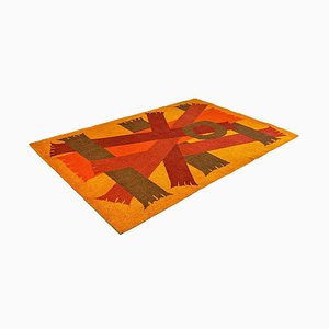 Italian Space Age Red Orange Brown Short Pile Rug with Geometric Pattern, 1970s