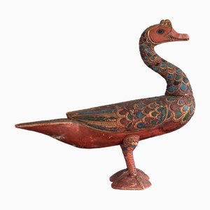 Indonesian Polychrome Goose Carved Wood Sculpture, 1950s