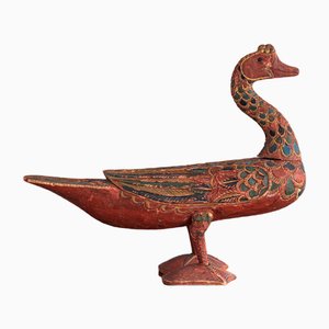 Indonesian Polychrome Goose Carved Wood Sculpture, 1950s