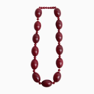 Collier Art Déco en Bakélite et Perles d'Ambre Cerise, 1930s