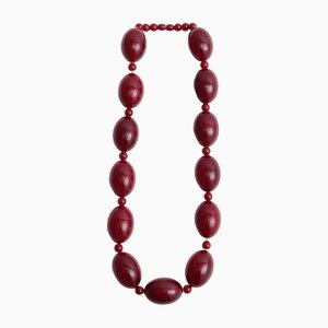 Collier Art Déco en Bakélite et Perles d'Ambre Cerise, 1930s