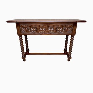 Vintage Spanish Carved Console Table with Turned Legs, 1940s