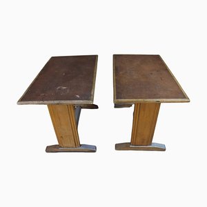 French Bistro Tables in Wood and Iron by Baumann Factory, 1970s, Set of 2