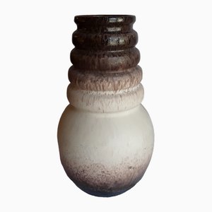 Deutsche Vintage Keramikvase mit geripptem Hals und beige-brauner Glasur, 1970er