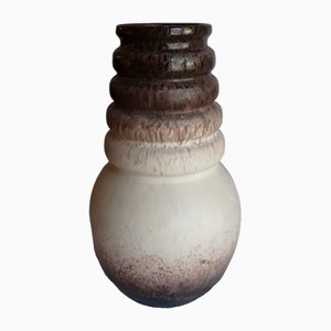 Vaso vintage in ceramica con collo a coste e smalto beige-marrone, Germania, anni '70