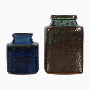 Brutalist Danish Square Rustic Ceramic Vases by Jytte Trebbien, 1970s, Set of 2