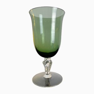 Frasco francés vintage de vidrio con pedestal en verde, Francia, años 70