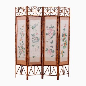 Vintage Oriental Folding Screen in Bamboo with Fabric, 1960s