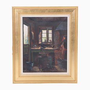 Danish Artist, Atelier, 1960s, Oil on Canvas, Framed