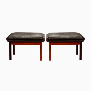 Vintage Rosewood and Leather Stools attributed to Finn Juhl, Denmark, 1960s, Set of 2