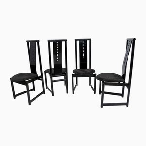 Black Lacquered Chairs with High Backrest attributed to Charles Rennie Mackintosh, 1979, Set of 4