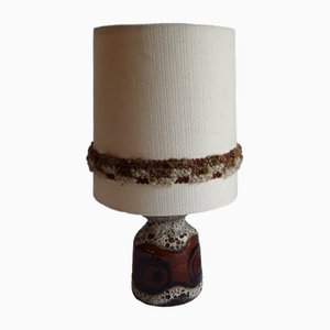 Deutsche Vintage Tischlampe mit braun gemustertem Keramikfuß im Stil von Fat Lava von Dümler & Breiden