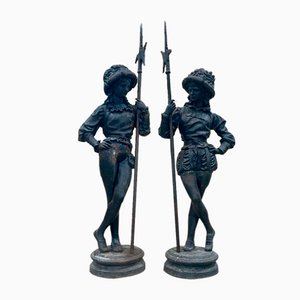 After Houssin, Halberdiers in Renaissance Costume, Cast Iron, Set of 2