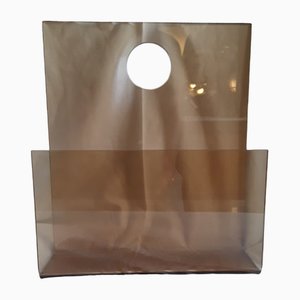 Vintage Wall-Hanging Newspaper Stand in Brown Tinted Acrylic Glass, 1970s