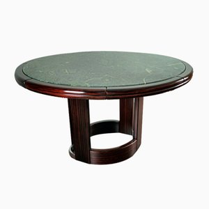 Vintage Wooden Dining Table and Green Marble by Guatemala, Italy, 1970s