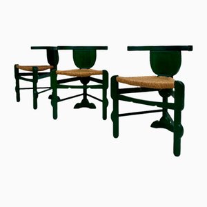 Sedie verdi nello stile di Bernhard Hoetger, set di 3