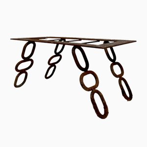 Mid-Century Brutalist Iron Chain Link Coffee Table