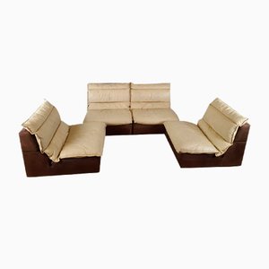 Italian Modular Sofa in Leather and Suede, 1970, Set of 4