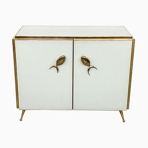 Sideboard with Two Doors in White Murano Glass, 1980s