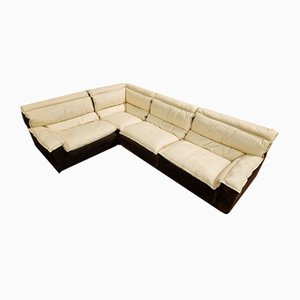 Italian Modular Corner Sofa in Leather and Suede, 1970s, Set of 4