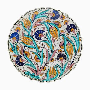 Traditional Turkish Iznik Pottery Platter with Tulip Design