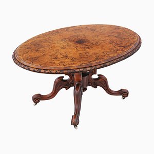 Large 19th Century Victorian Burr Walnut Oval Loo Breakfast Table with Tilt Top