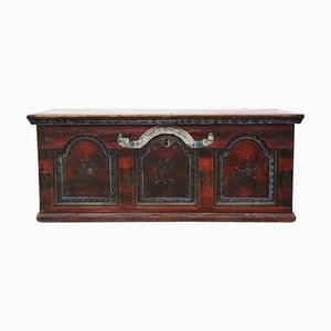 Antique 19th Century Painted Coffer Box Marriage Chest