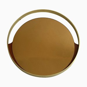 Espejo minimalista redondo de bronce atribuido a Rimadesio, Italia, años 70