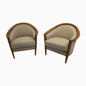 Oak Swedish Chairs Upholstered in Linen, 1960s, Set of 2