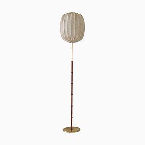 Mid-Century Modern Brass Teak Floor Lamp from Falkenbergs Lighting, Sweden, 1960s