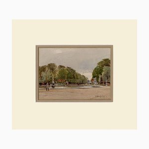 John Fulleylove RI, Tuileries Gardens, Paris, Ende 1800, Aquarell