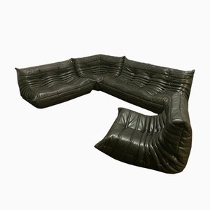 Black Olive Leather Togo Sofa Set by Michel Ducaroy for Ligne Roset, 1974