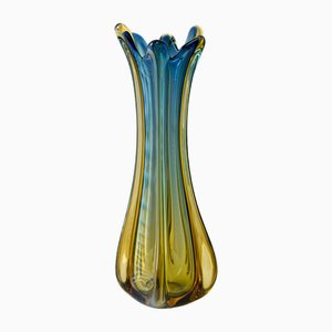 Jarrón Flavio Poli vintage para Seguso - Cristal de Murano Blau-Bernstein - MCM - años 50, años 60