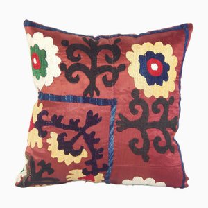 Housse de Coussin Carrée Suzani Brodée Main, Ouzbek, 2010s