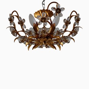 Venetian Gilded Flowers Ceiling Lamp, 1980s