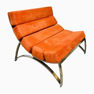 Lounge Chair in Orange Velor and Chrome-Plated Frame Arctic 5 by Armen Gharabegian, 2000s
