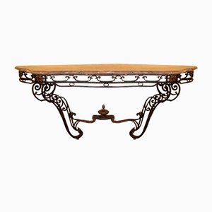 Large 19th Century Console in Wrought Iron and Marble