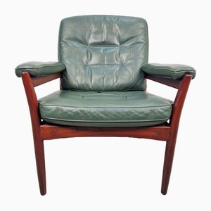 Vintage Armchair in Green Leather from Göte Möbler, 1970s