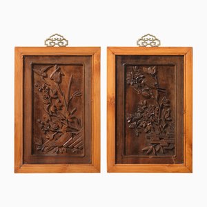 Small Decorative Wooden Panels, 1920s, Set of 2