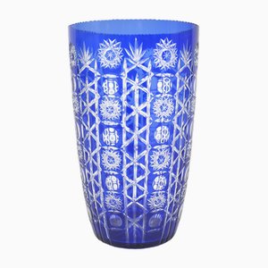 Large Czechoslovakian Vase in Cobalt Blue Cut Crystal Glass