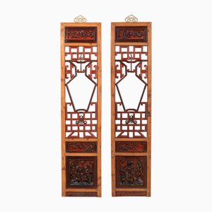 Tall Lattice Window Panels in Natural and Red, Set of 2