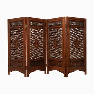 Geometric Carved Screen with Four Panels