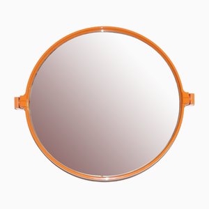 Espejo grande de plástico naranja, años 70