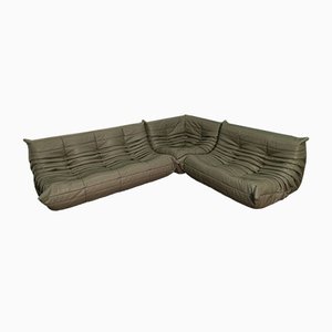 Dark Grey Leather Togo Sofa Set by Michel Ducaroy for Ligne Roset,Set of 3