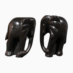 Fermalibri antichi a forma di elefante intagliato a mano, 1880, set di 2